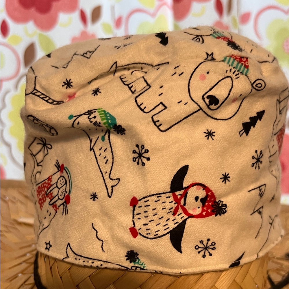 Cute white Winter Animal Print scrub cap